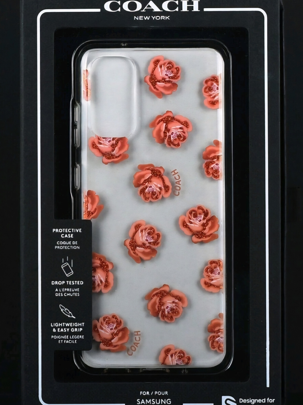 Coach S20 Clear Floral Samsung Case in Coral